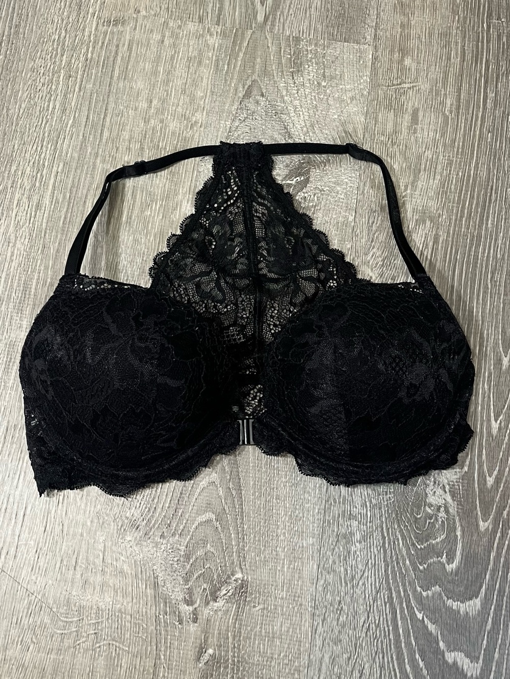 Victoria's Secret PINK Size 32D Black Lace Floral Design Date Racerback Bra